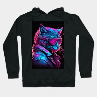 Cool Cat Portrait Cyber Future Style Hoodie